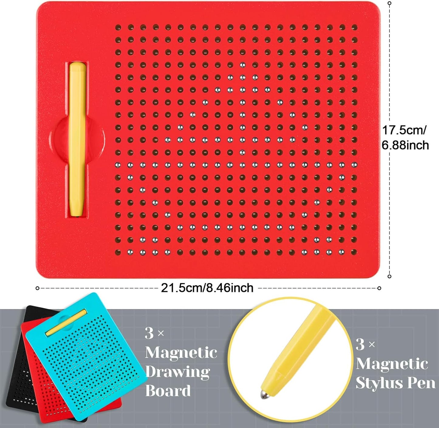 3 Pcs Magnetic Drawing Board for Kids, Toddler Travel Kit Magnet Sketch Thread with Stylus Pen and Beads Toy Child Quiet Time Activities(Colorful,7 x 8.5 Inches) Colorful 7 Inches