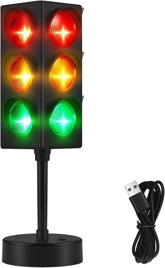 11 Inch Traffic Light Lamp Color Change Mini Stop Room Decor USB Cool Decorative Desk Lamps for Boys Girls Kids Party Decorations(1 Pcs) -
