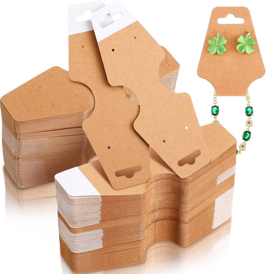 1000 Pcs Necklace Display Cards with Adhesive, Jewelry Bracelet Cards, Keychain Packaging Holder, Blank Kraft Paper Hanging Tags for Necklaces, Bracelets, Small Business -