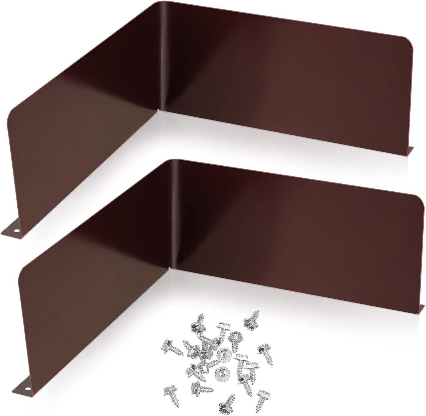 2 Pcs Gutter Valley Splash Guards Downspout Diverter Roof Rain Roofing with 20 Matching Screws for Corner House, Brown (Bent Style) -