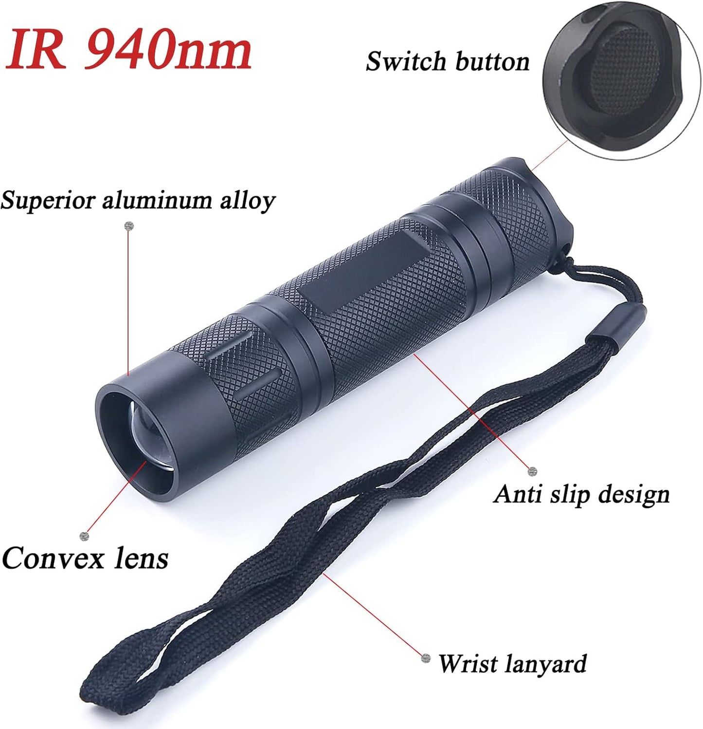 IR LED Illuminator Flashlight Zoomable 940nm Infrared Night