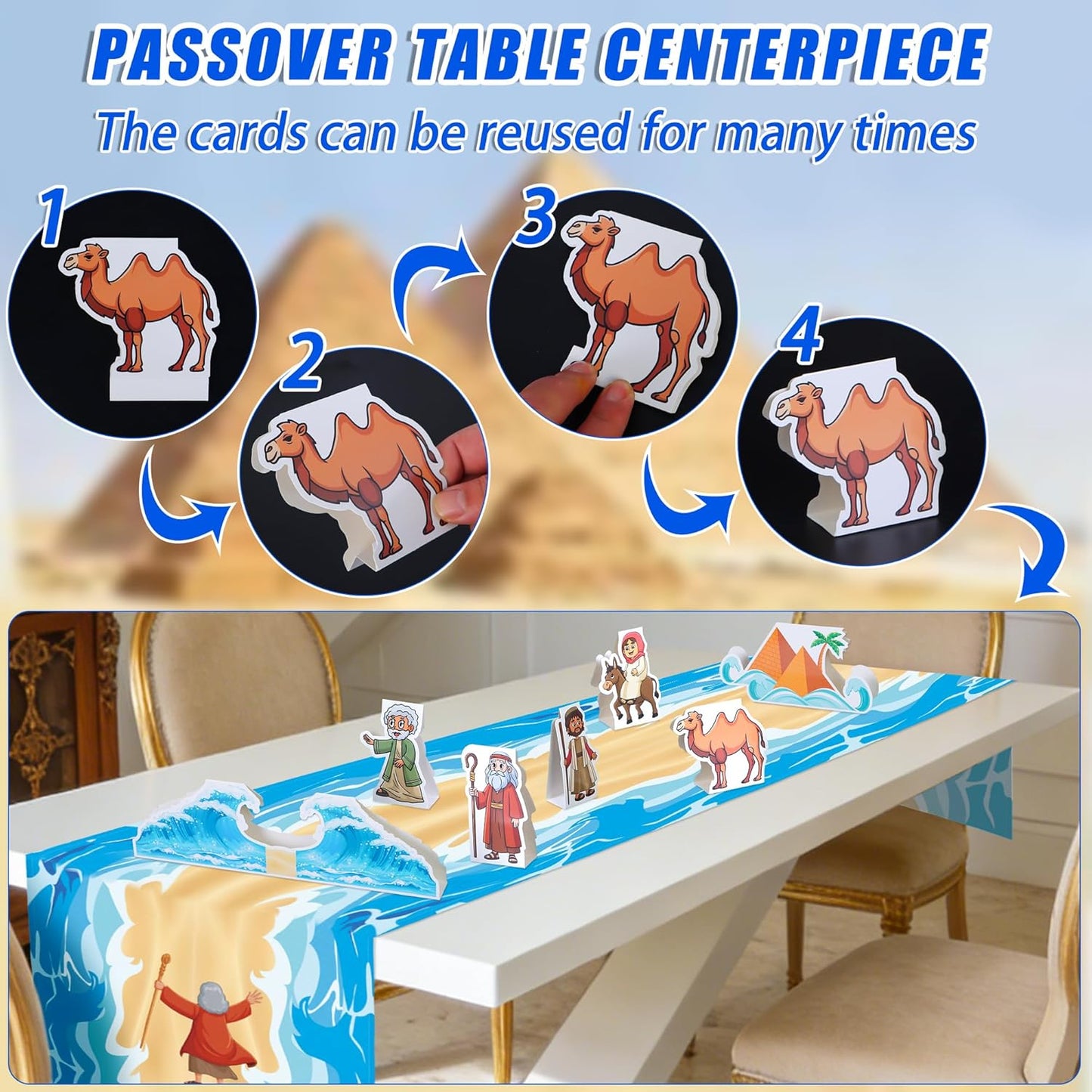 Passover Table Centerpiece Runner Jewish Pesach Decorations Moses The Red Sea Tabletop Signs Decor for Seder Festival Home Party Supplies