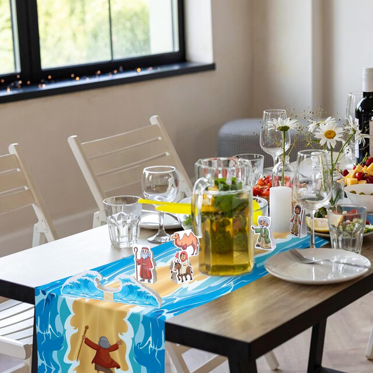 Passover Table Centerpiece Runner Jewish Pesach Decorations Moses The Red Sea Tabletop Signs Decor for Seder Festival Home Party Supplies