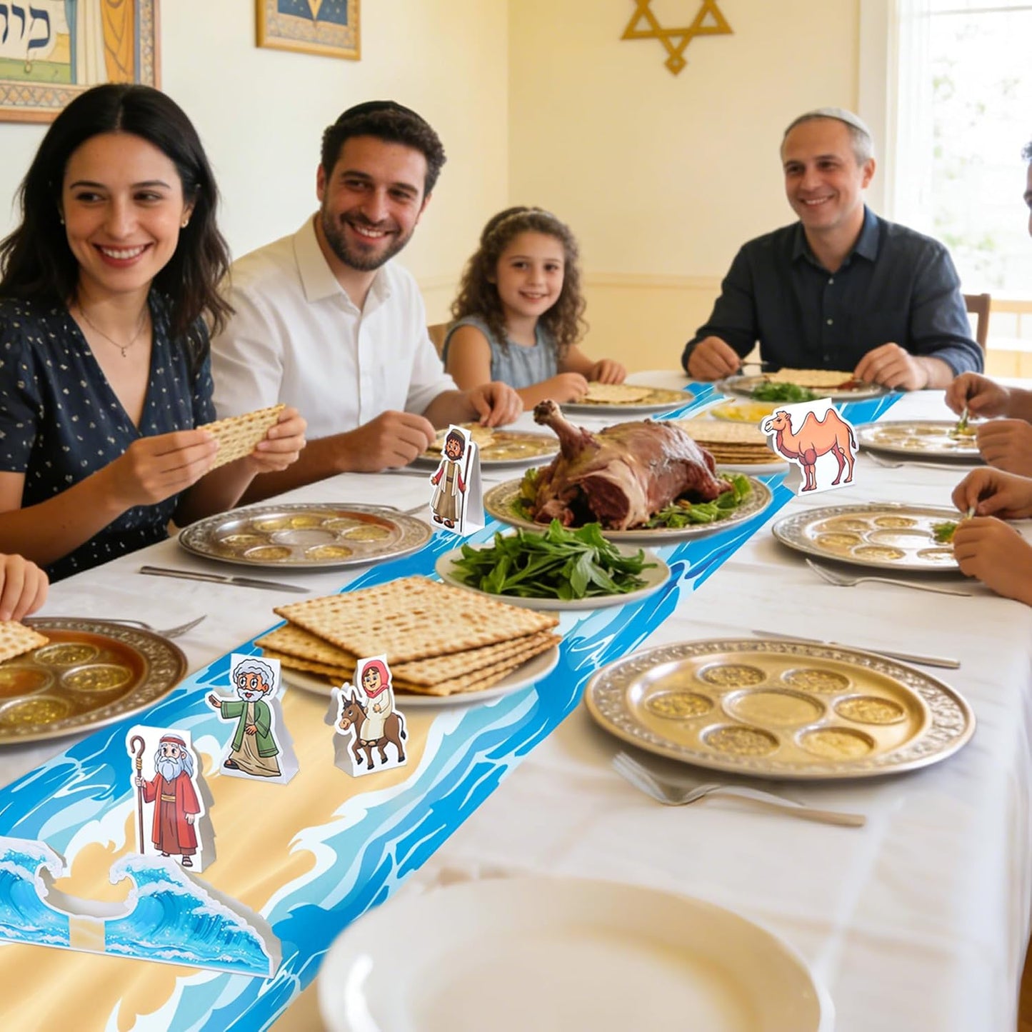 Passover Table Centerpiece Runner Jewish Pesach Decorations Moses The Red Sea Tabletop Signs Decor for Seder Festival Home Party Supplies