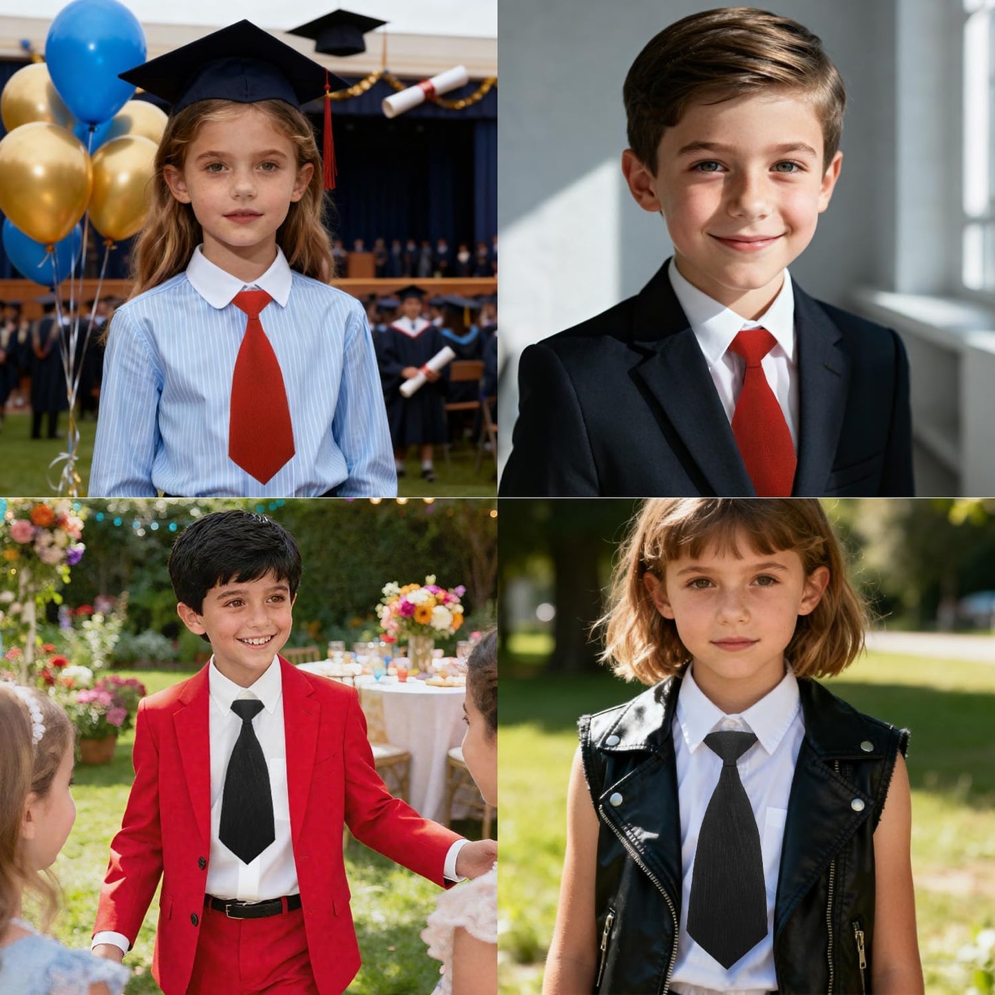 Boys Pre-Tied Adjustable Necktie, Design for Kids & Teens, School Uniform Tie Wedding Graduation Formal Wear(Black)