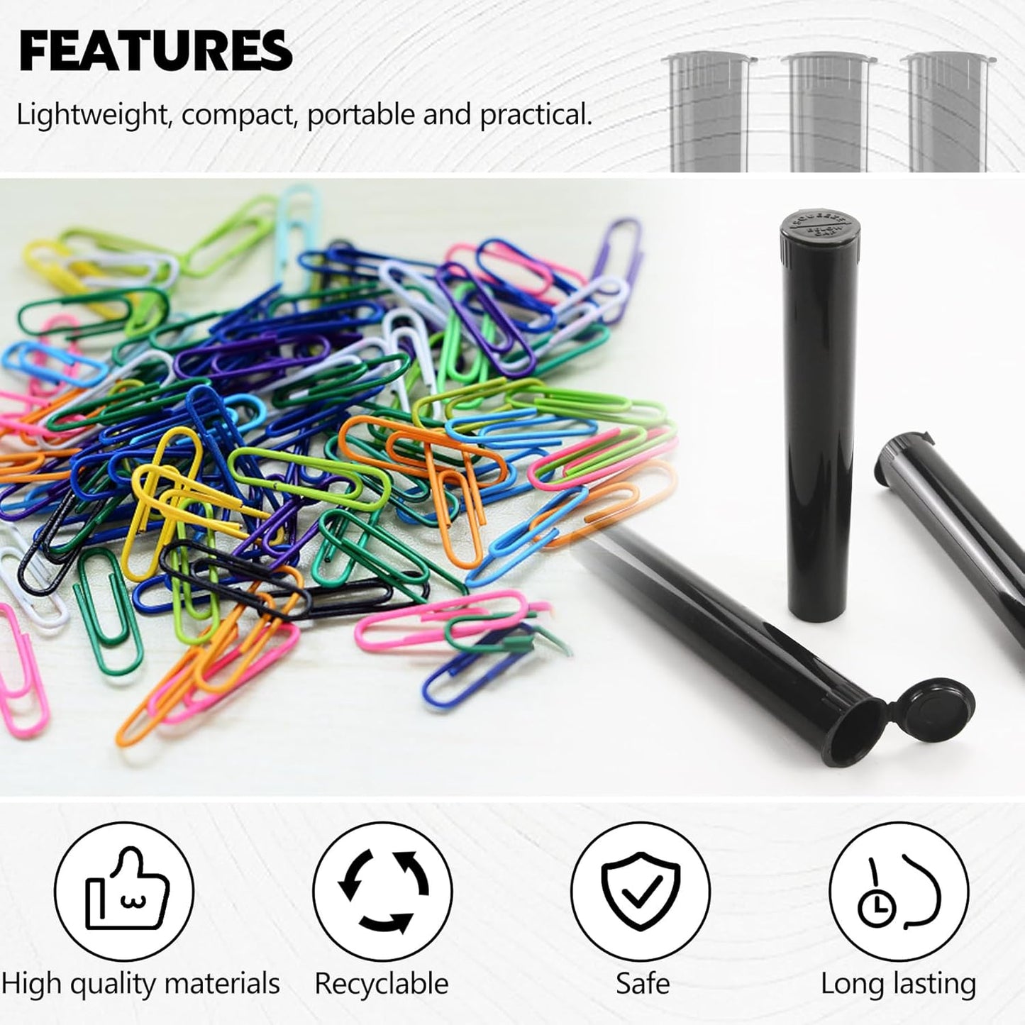 116mm 6pcs Waterproof Cigarette Storage Tubes Squeeze Bottles with Caps Airtight Sealing Plastic Container Protect Pre-Roll Cigarettes Cigarillos (Black)