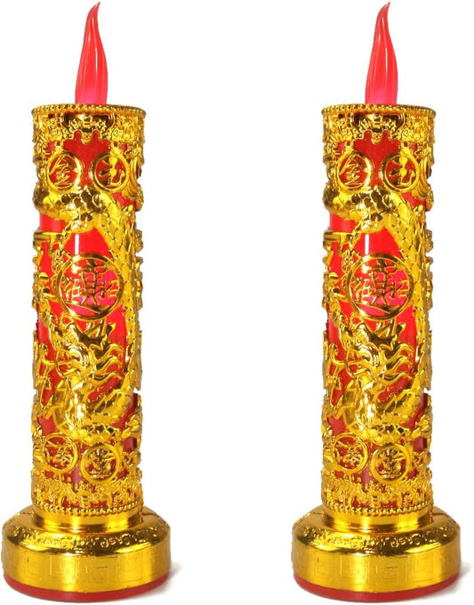 2pcs Chinese Buddhist Flameless LED Candle Lamp - Traditional Red Lantern Design, Retro Light for Meditation, Altar & Feng Shui Décor