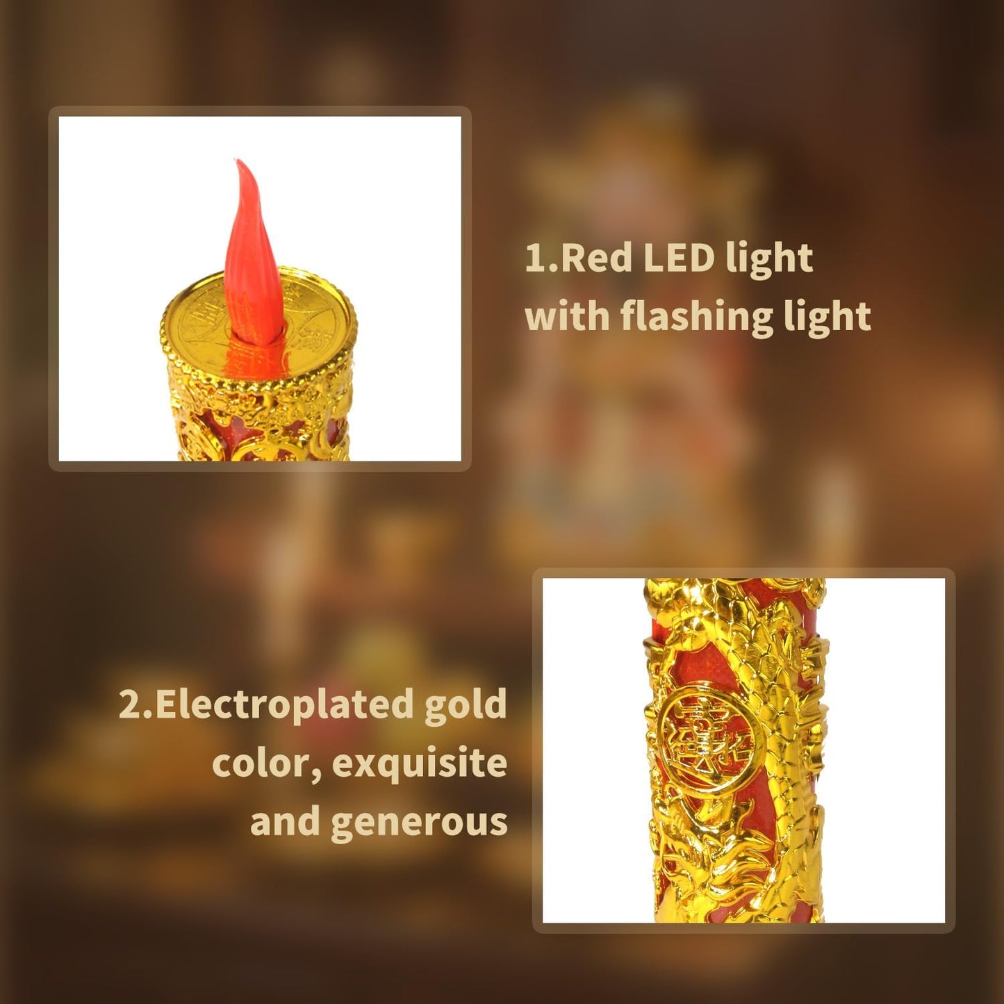 2pcs Chinese Buddhist Flameless LED Candle Lamp - Traditional Red Lantern Design, Retro Light for Meditation, Altar & Feng Shui Décor