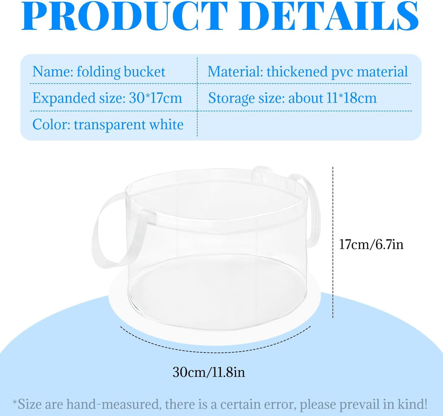 12L Collapsible Water Storage Bucket, Multi-Purpose Portable Folding Wash Basin, PVC Laundry Bag with Handle for Camping, Hiking, Washing Clothes, Vegetables, and Drinks(Transparent)