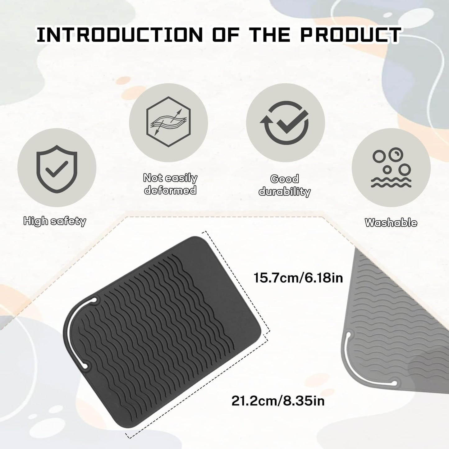 2 Pcs Silicone High Heat Resistant Mat for Hair Styling Tools, Portable Hot Protection Pad Curling Iron, Straighteners, Ideal Home, Makeup, Travel & Salon Use(8.46*6.3IN, Black+White)