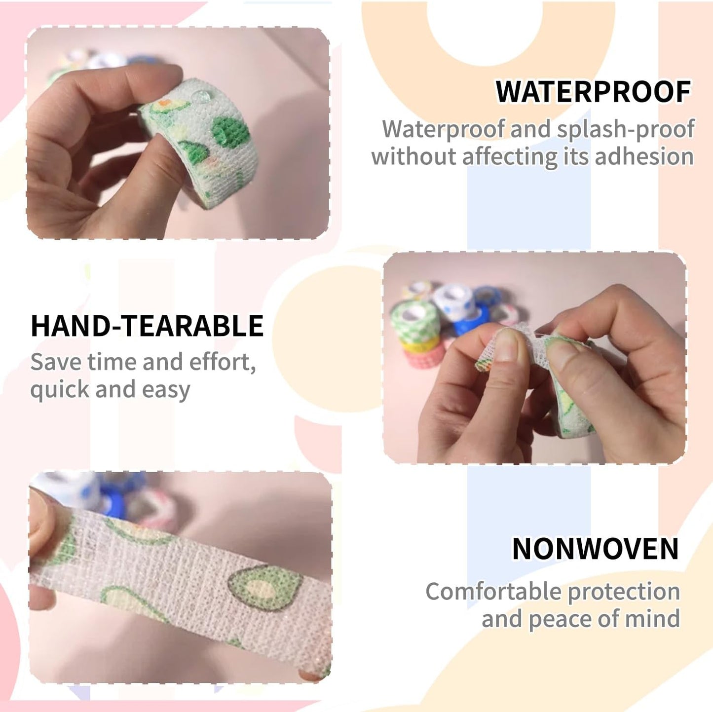 Self-Adhesive Finger Bandage - 8 Rolls of Elastic & Breathable Protector, Waterproof Cohesive Tape Sports Fixing Band Stretch Wrap (1Inch x 5 Yards, Colors)