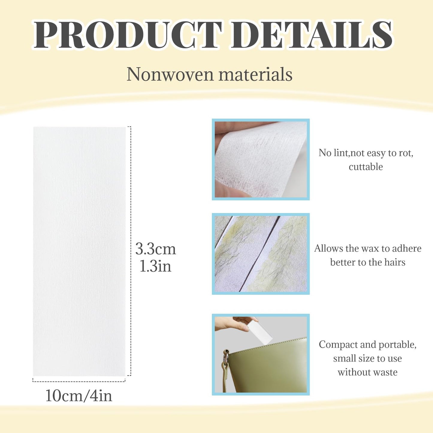 Disposable Portable Non-Woven Hair Removal Strips 1.3x4 Inches for Beauty Body Care, Beeswax Special White Paper（10 Pcs）