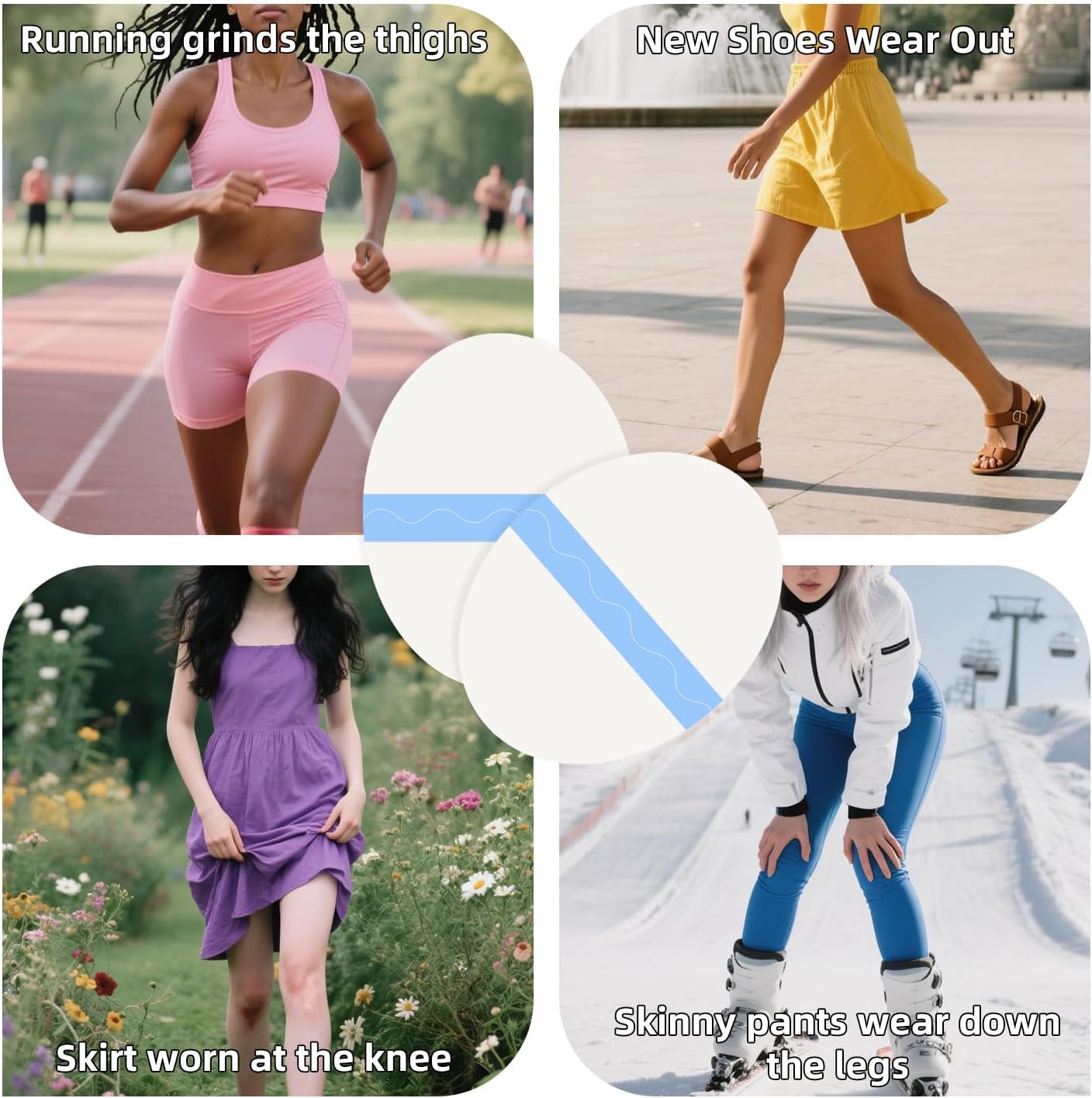 10 Pcs PU Transparent Anti-Chafing Thigh Patches, Waterproof Film Invisible Adhesive Sticker for Thigh, Knee, Heel Protection, Skin-Friendly Tape(4.5 x 3.5 in, Oval)