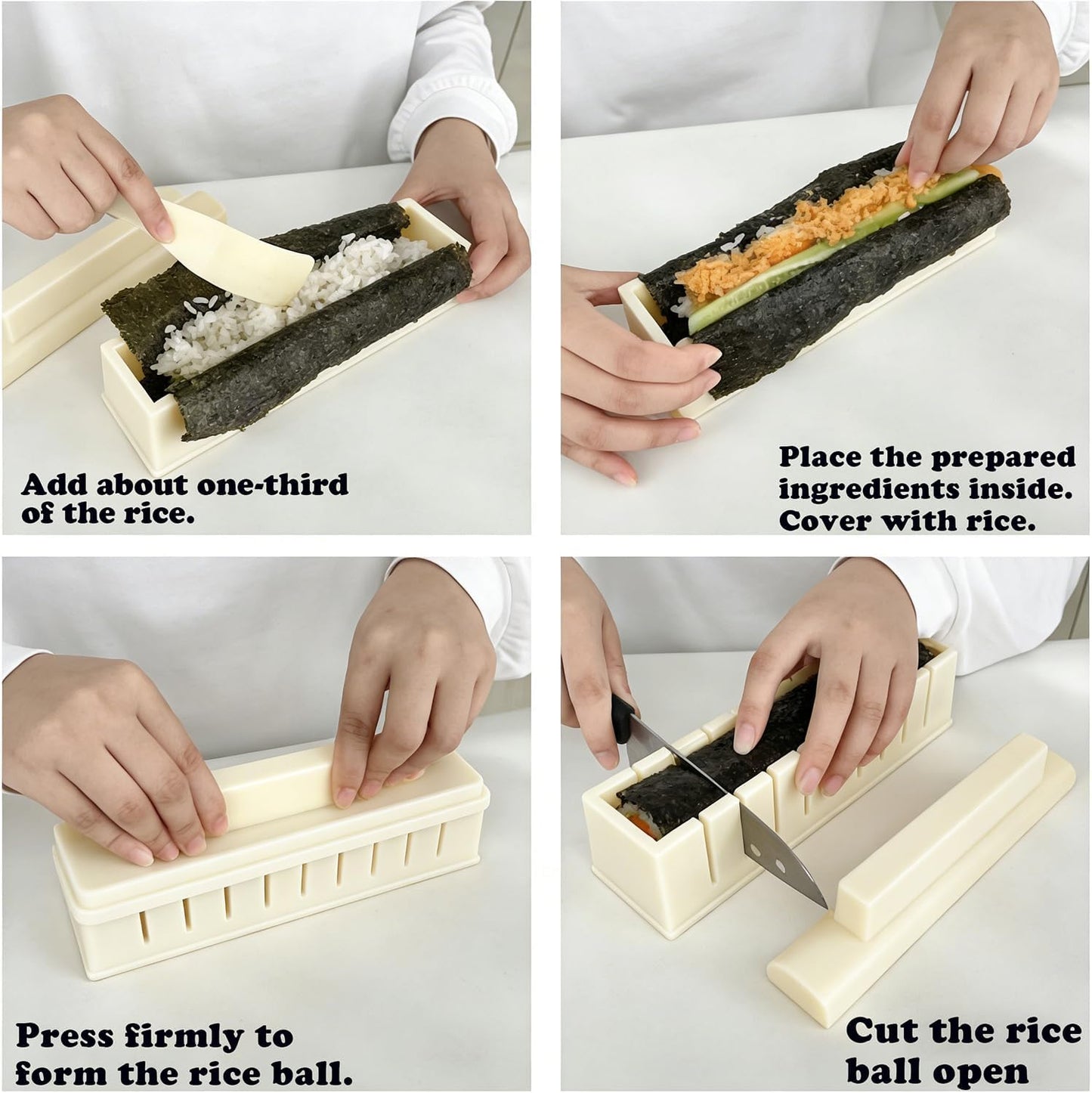 Sushi Maker Mold Kit, Easy DIY Onigiri Rice Ball Press, Plastic Shaper Tool for Home Kitchen Beginners (Square Shape)