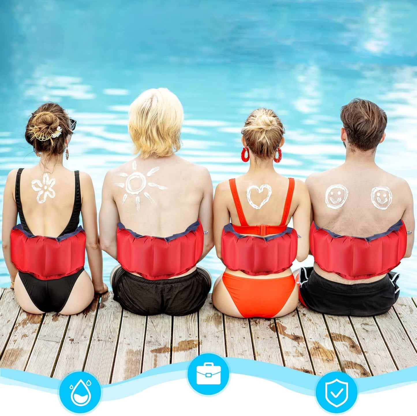 1 Pcs Inflatable Swim Belt Pool Flotation Portable Waist Aid for Adults Adjustable Swimming Training with Buckle and Rope Beginner Red Blue Solid Color