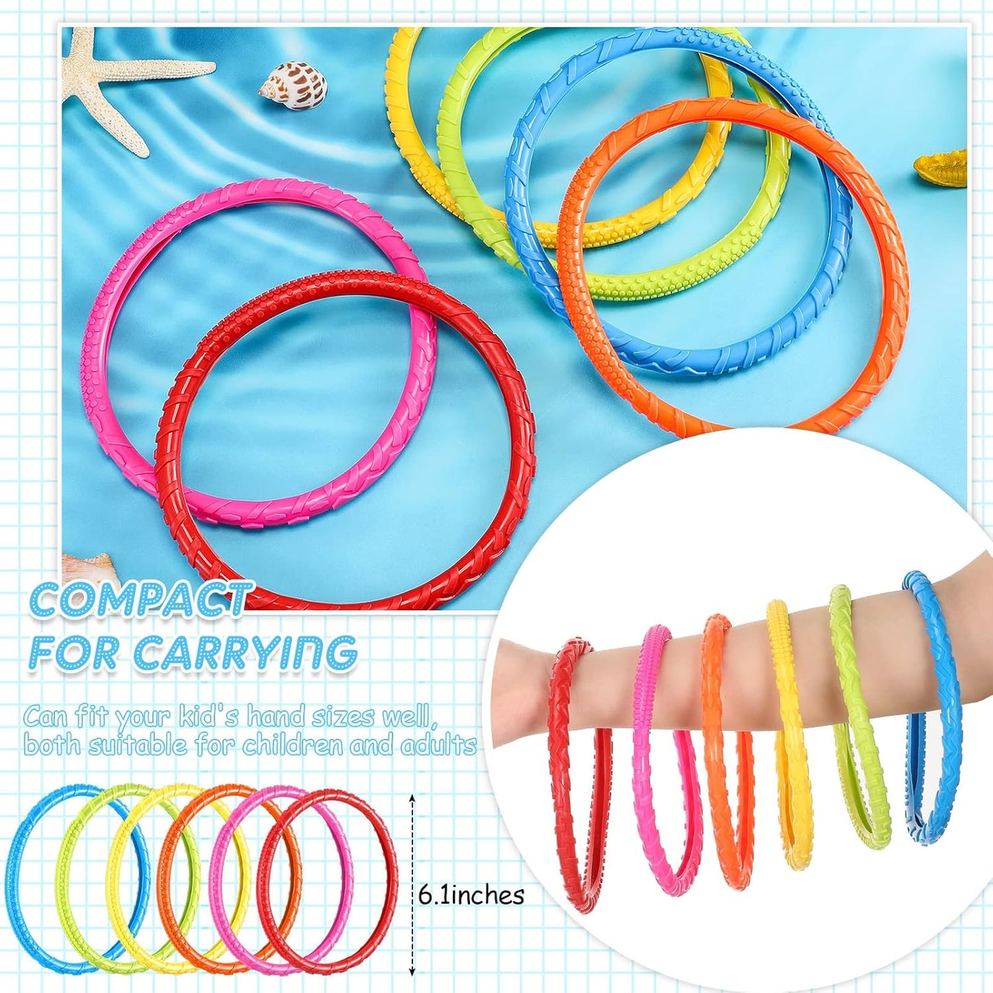 30 Pcs Diving Rings Rainbow Pool Bulk for Kids Swimming Toy Easy to Find & Grab Suitable Adults, 6 Colors