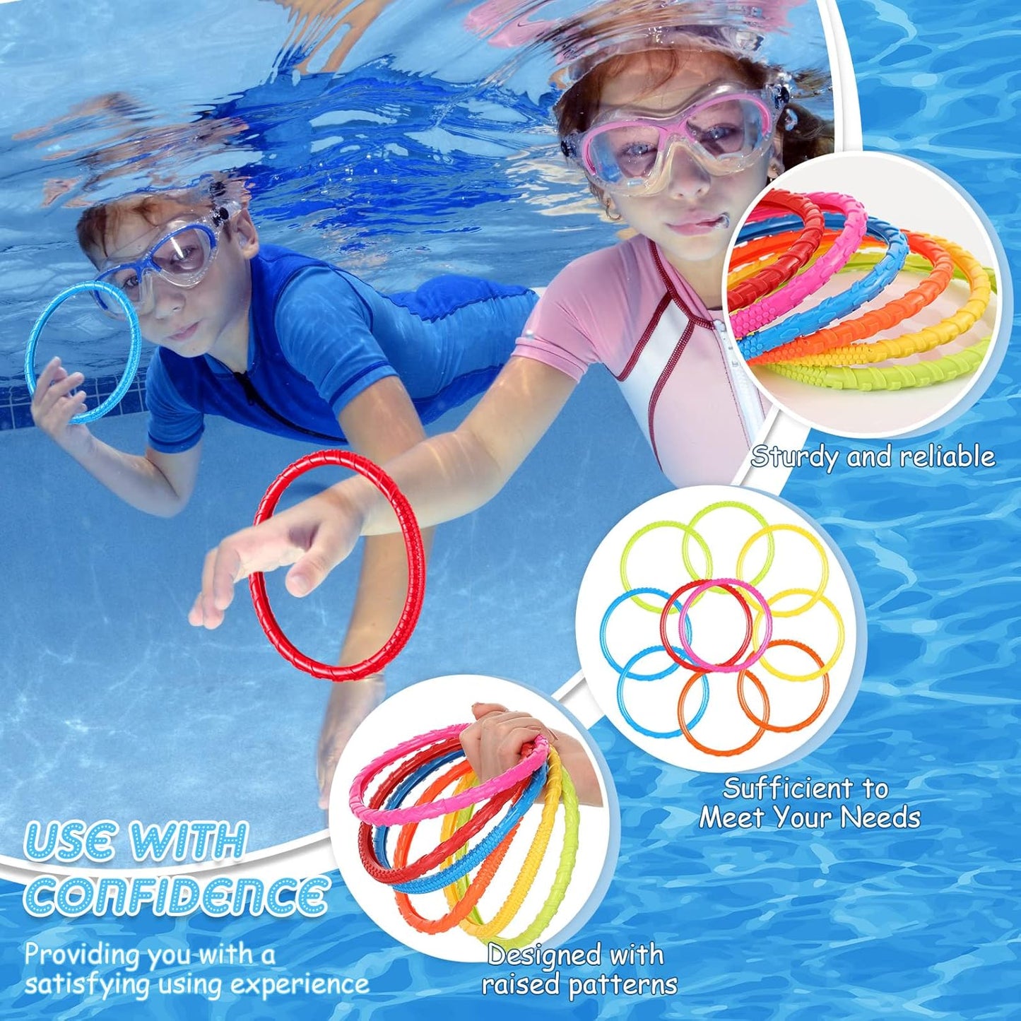 30 Pcs Diving Rings Rainbow Pool Bulk for Kids Swimming Toy Easy to Find & Grab Suitable Adults, 6 Colors
