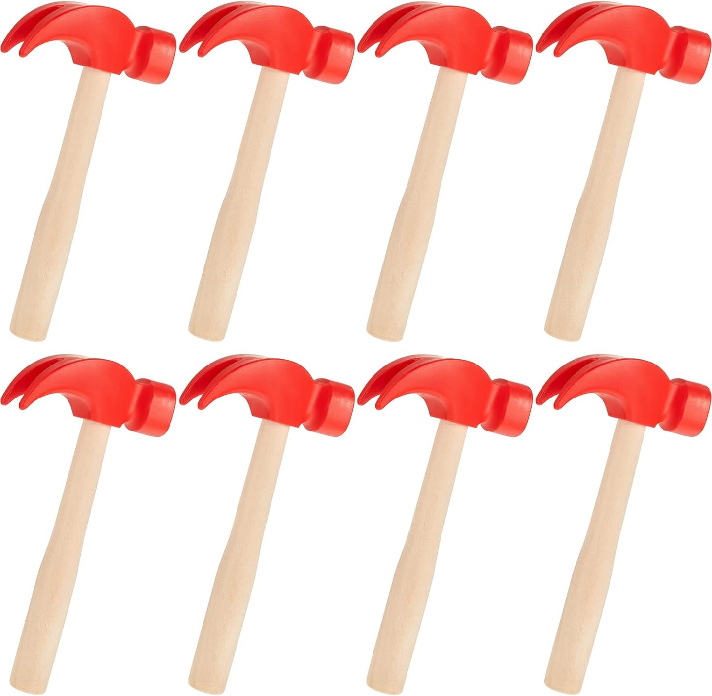 8 Pcs Wooden Hammer Toys Simulation Hammers Small Toy Maintenance Tools for Education Little Teenagers School Gift Birthday Party, Red, 6.5 Inches