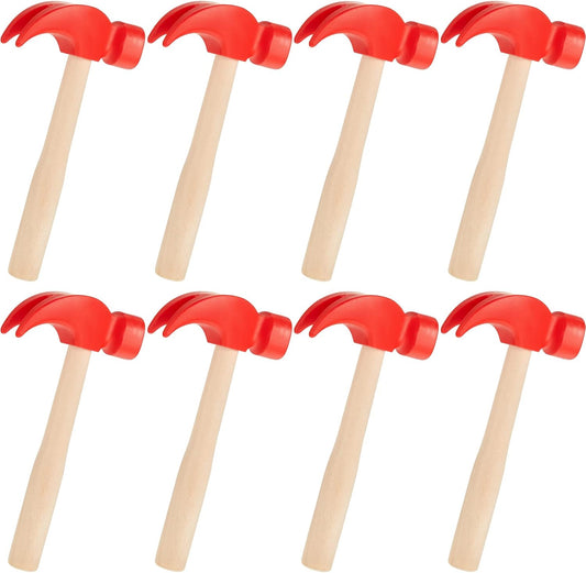8 Pcs Wooden Hammer Toys Simulation Hammers Small Toy Maintenance Tools for Education Little Teenagers School Gift Birthday Party, Red, 6.5 Inches