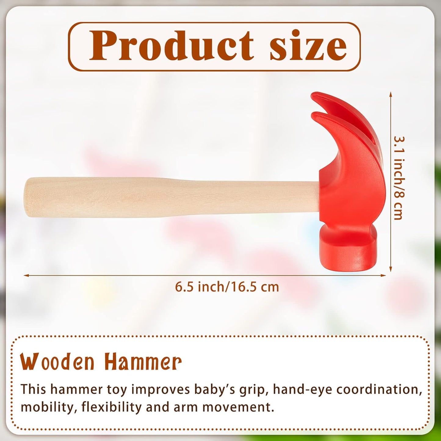 8 Pcs Wooden Hammer Toys Simulation Hammers Small Toy Maintenance Tools for Education Little Teenagers School Gift Birthday Party, Red, 6.5 Inches