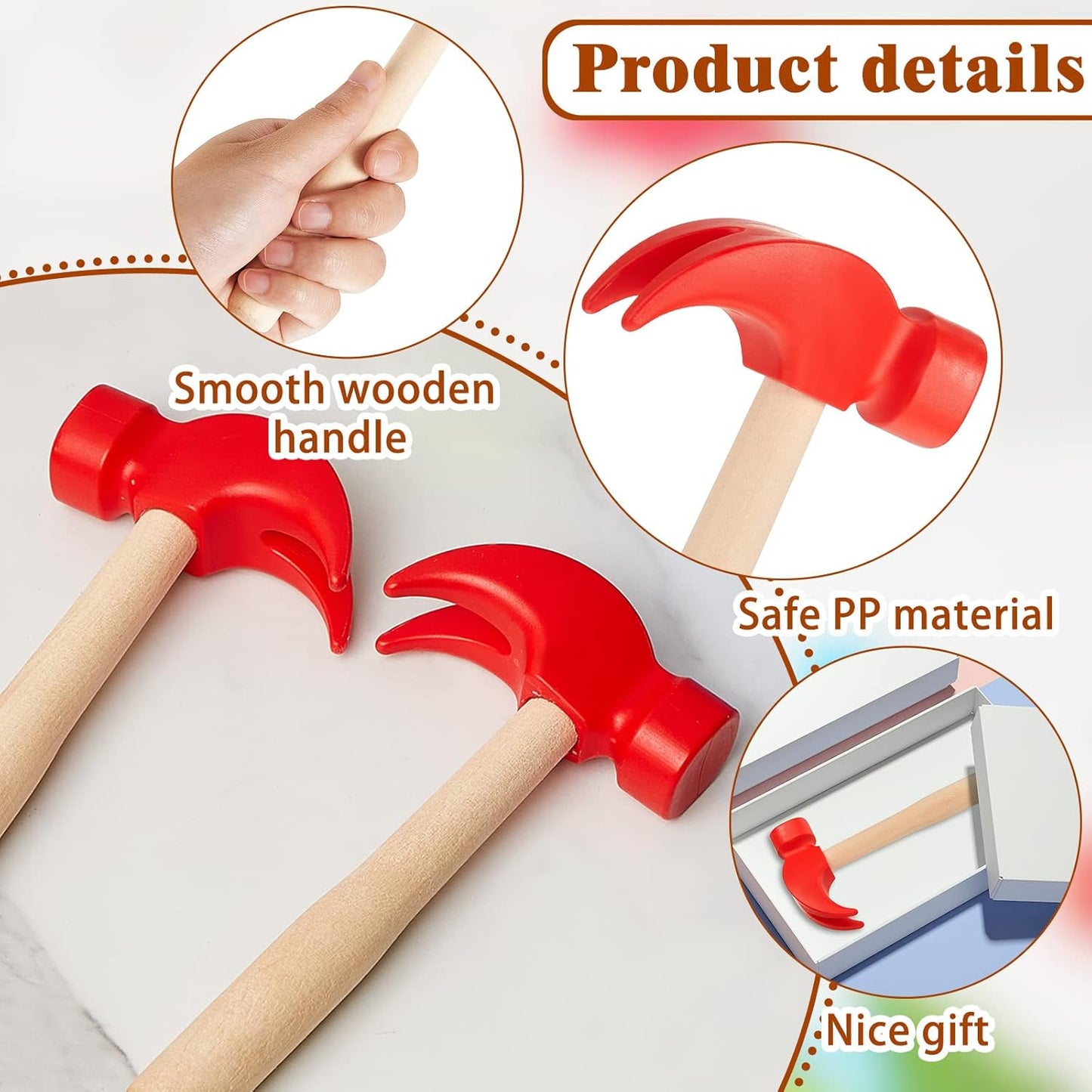 8 Pcs Wooden Hammer Toys Simulation Hammers Small Toy Maintenance Tools for Education Little Teenagers School Gift Birthday Party, Red, 6.5 Inches