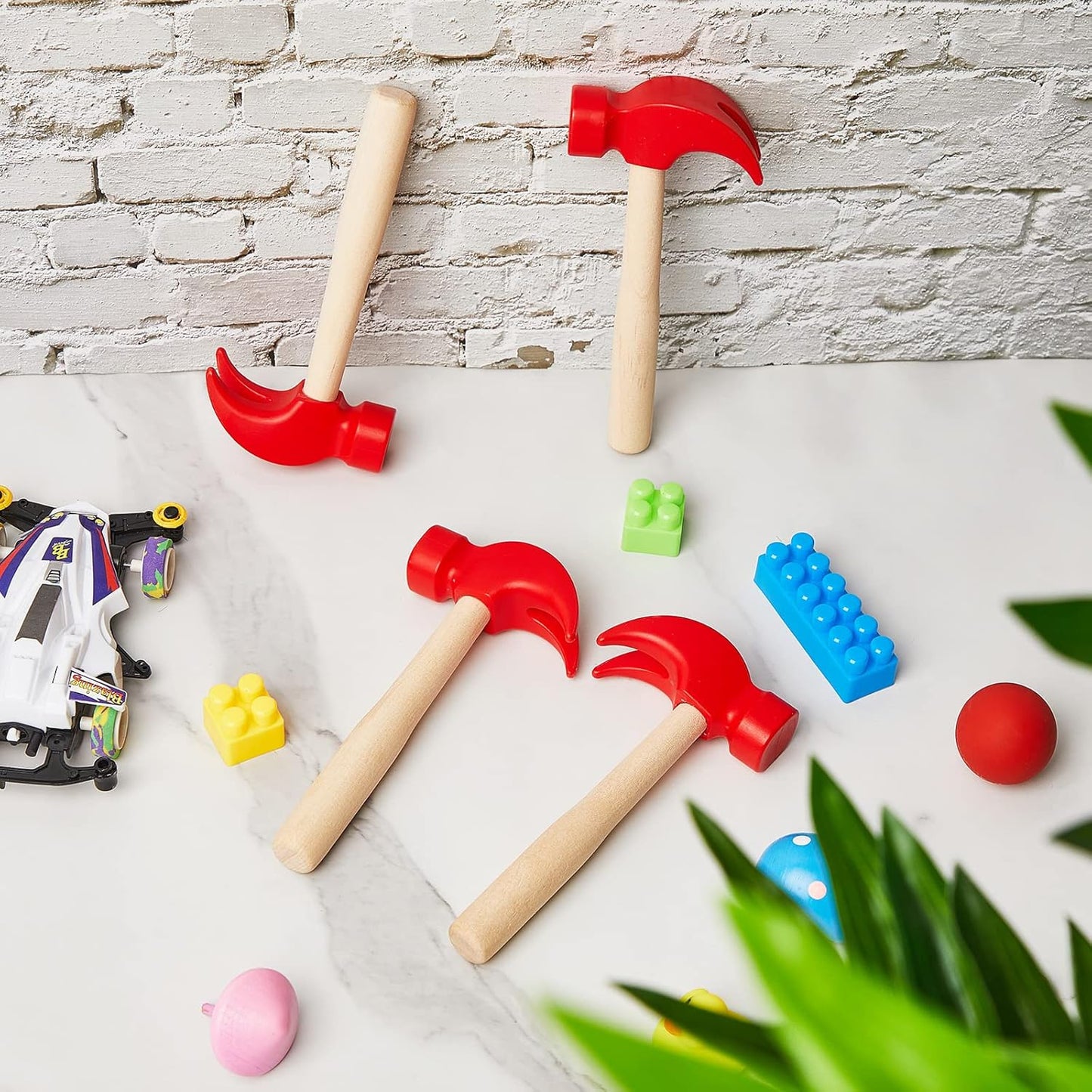 8 Pcs Wooden Hammer Toys Simulation Hammers Small Toy Maintenance Tools for Education Little Teenagers School Gift Birthday Party, Red, 6.5 Inches