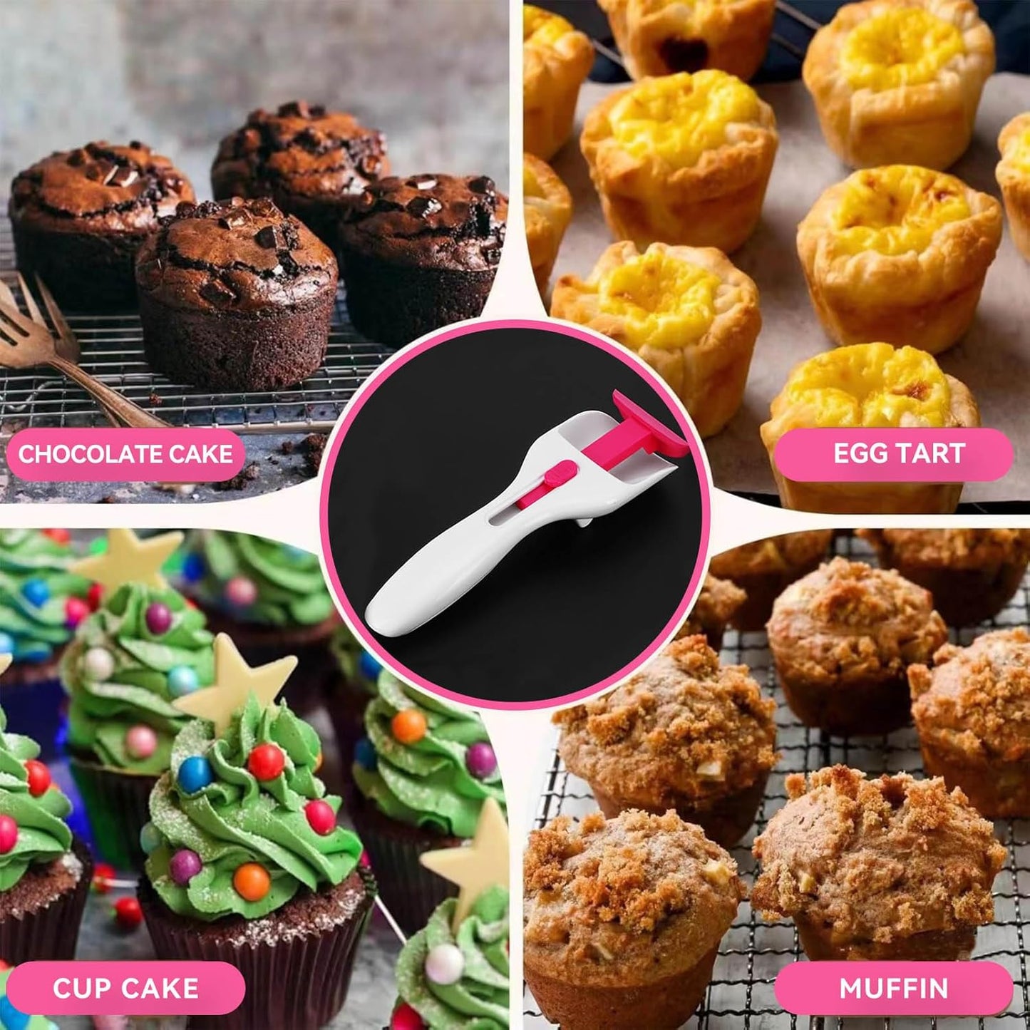 Cupcake Batter Scoop, Scoop Dispenser Sliding Button Baking Cake Dispensing Spoon for Baking, Pastry & Decorating