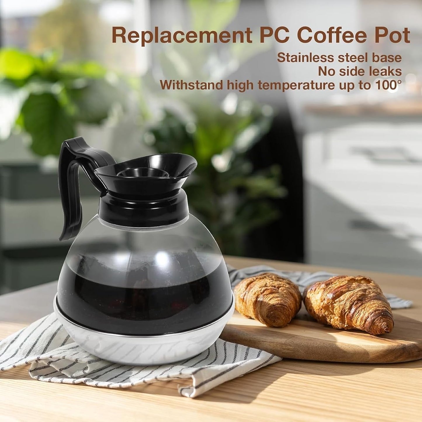 Coffee Decanter Pot, 1.2QT Universal Pot Commercial Maker Replacement with Black Handle for Machine Stove Reusable