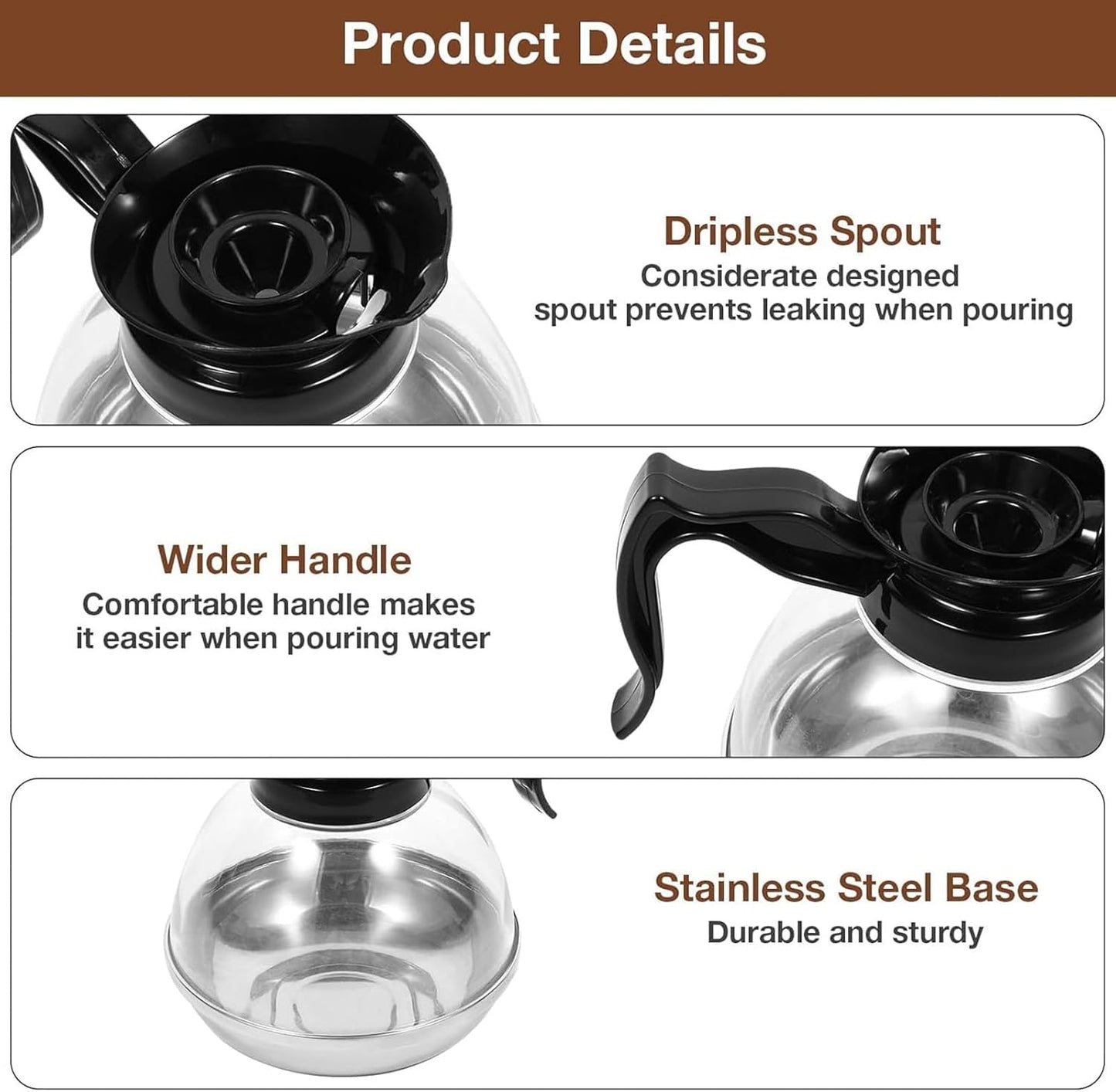 Coffee Decanter Pot, 1.2QT Universal Pot Commercial Maker Replacement with Black Handle for Machine Stove Reusable