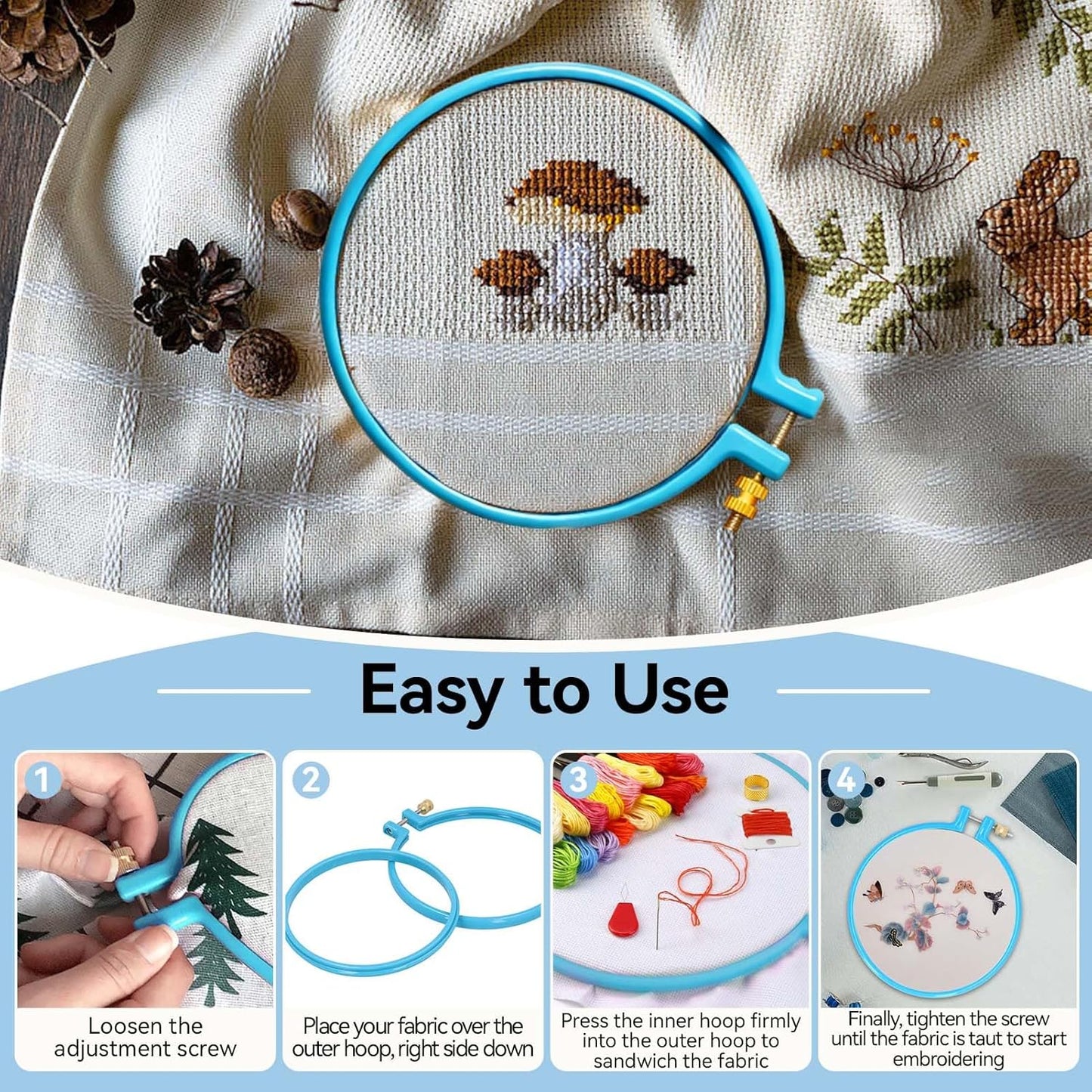 Embroidery Hoop Plastic, 5in Plastic Circle Cross Stitch Ring Supplies for Art Craft Sewing, Random Color