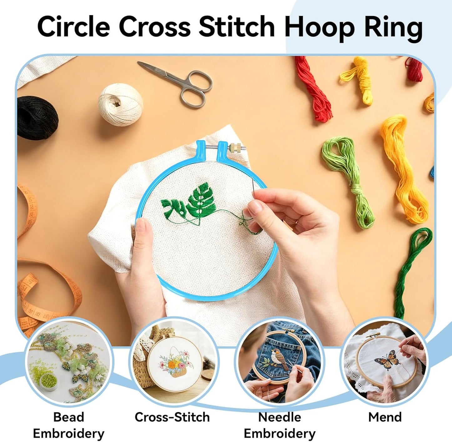 Embroidery Hoop Plastic, 5in Plastic Circle Cross Stitch Ring Supplies for Art Craft Sewing, Random Color