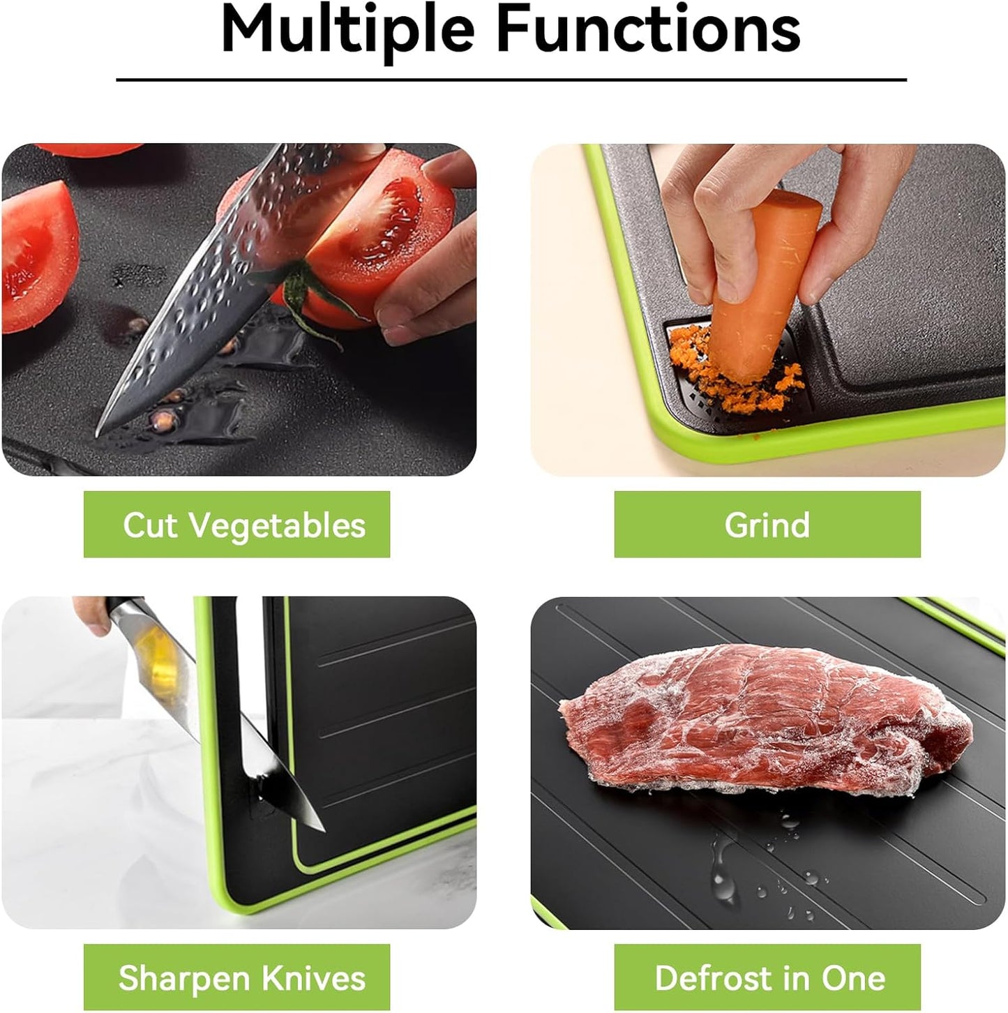 2 in 1 Defrosting Tray, Defrost Cutting Board with Knife Sharpener, Thawing Tray for Frozen Meat, Double Sided Sharpener