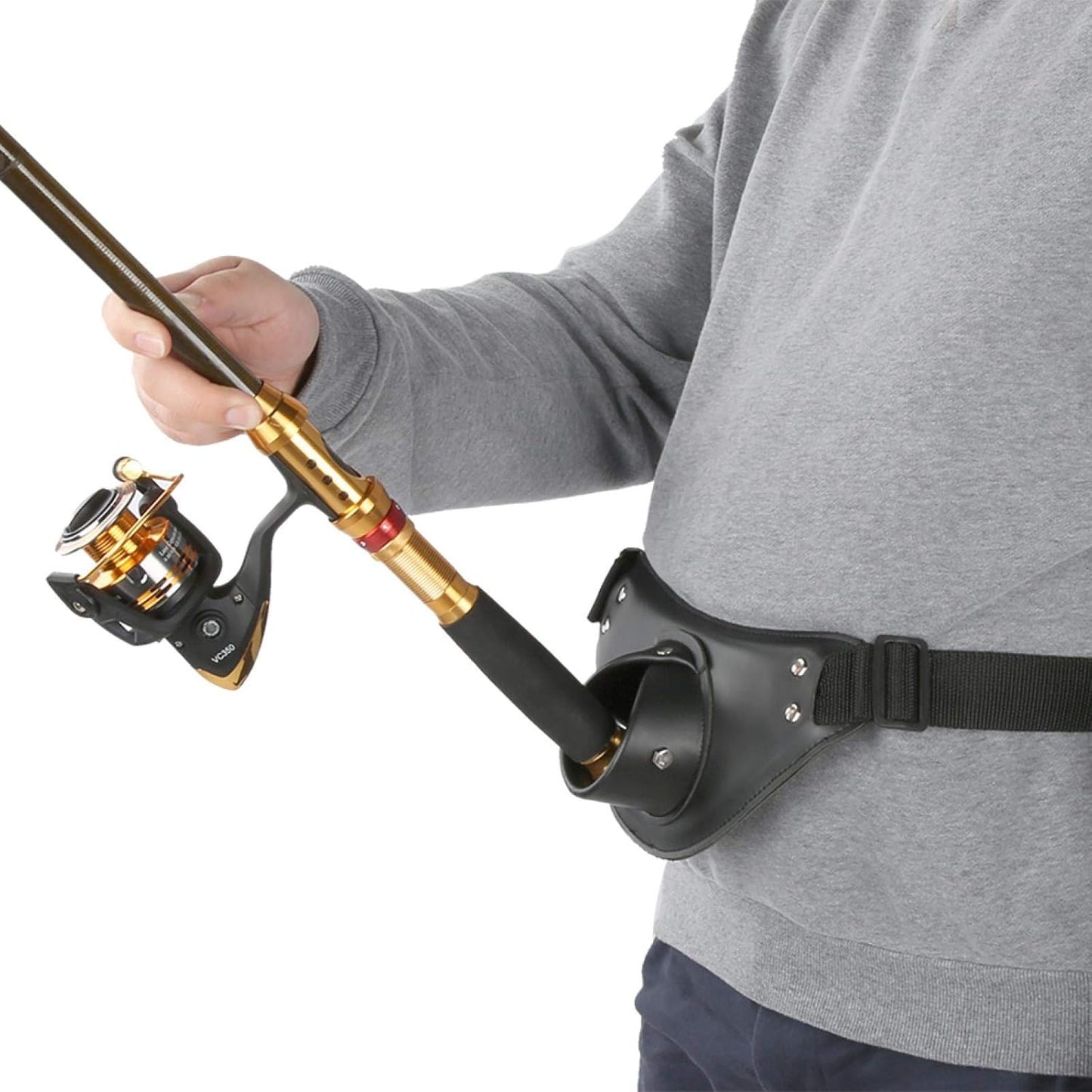 Fishing Belt Rod Holder, Stand up Fish Fighting Holder Adjustable 360 Degree for Accessories