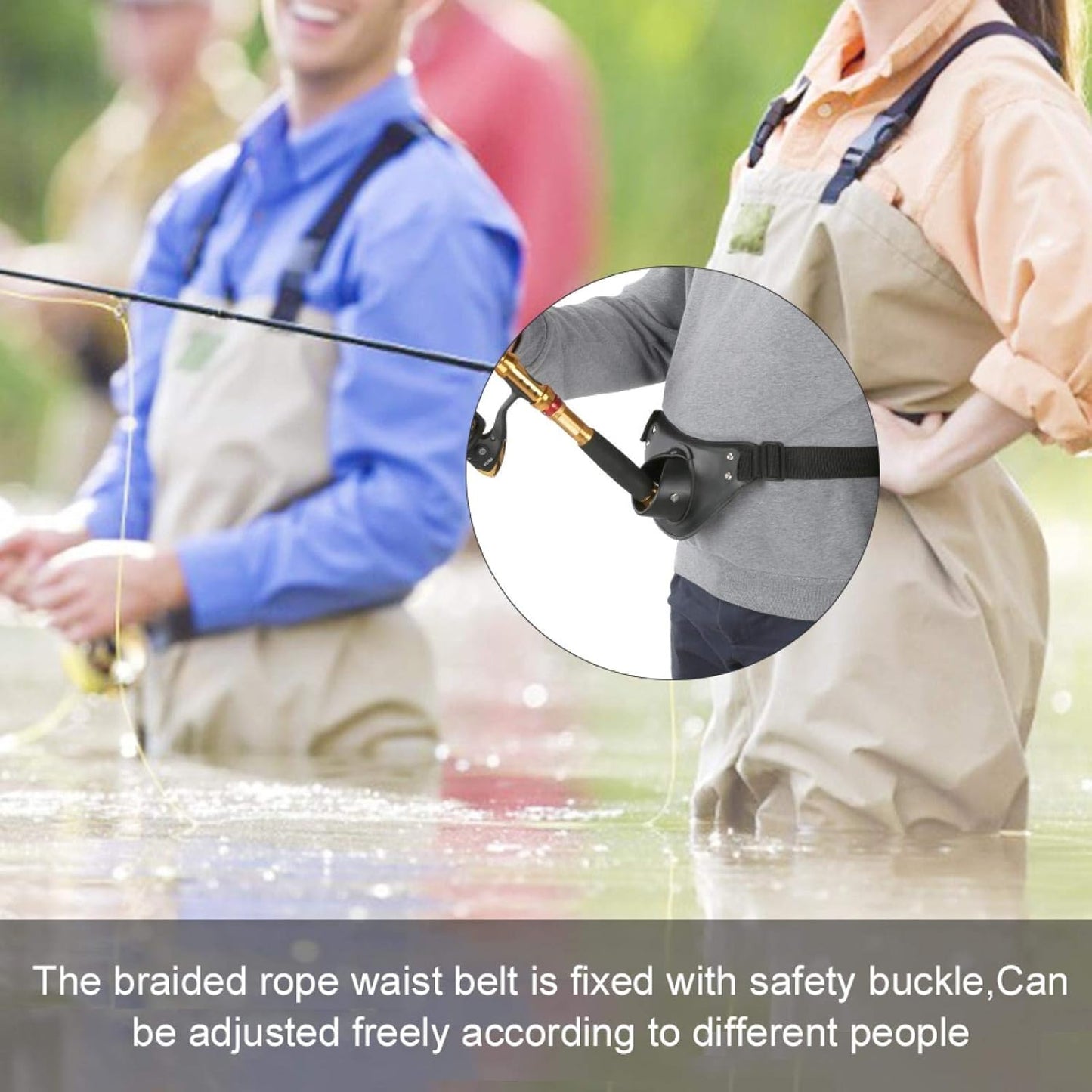 Fishing Belt Rod Holder, Stand up Fish Fighting Holder Adjustable 360 Degree for Accessories