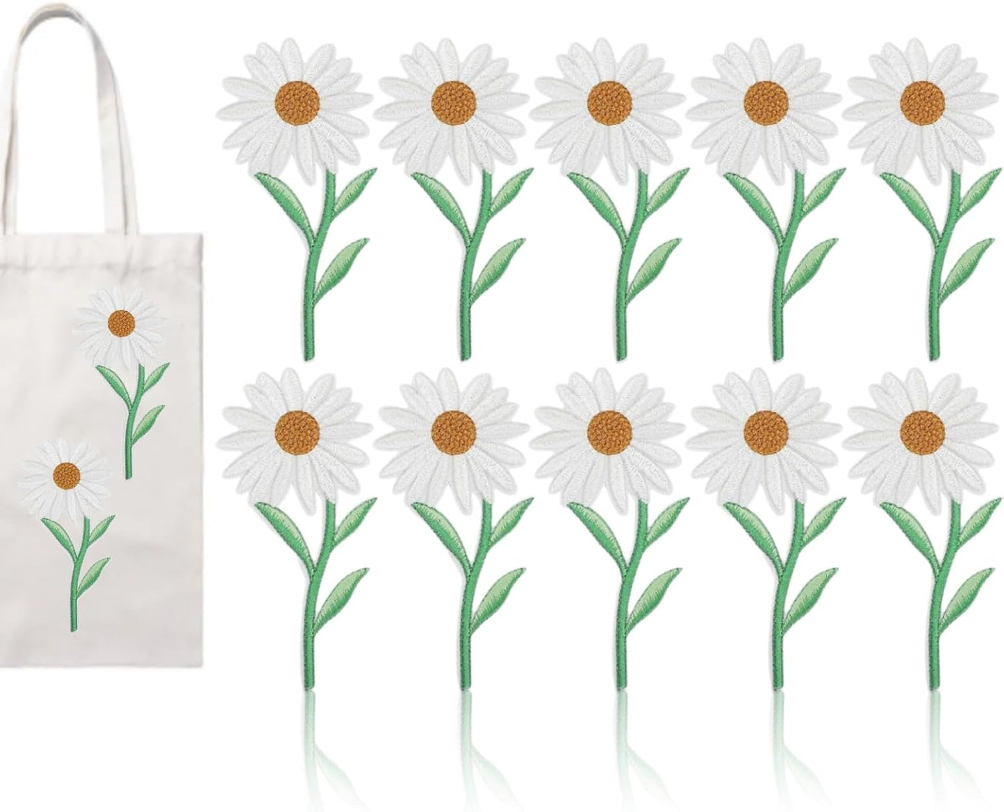 10PCS Flower Patches, Daisy Iron on Patches Embroidered Applique Sewing Patch DIY Decoration for Bags, Jackets, Jeans, Clothes