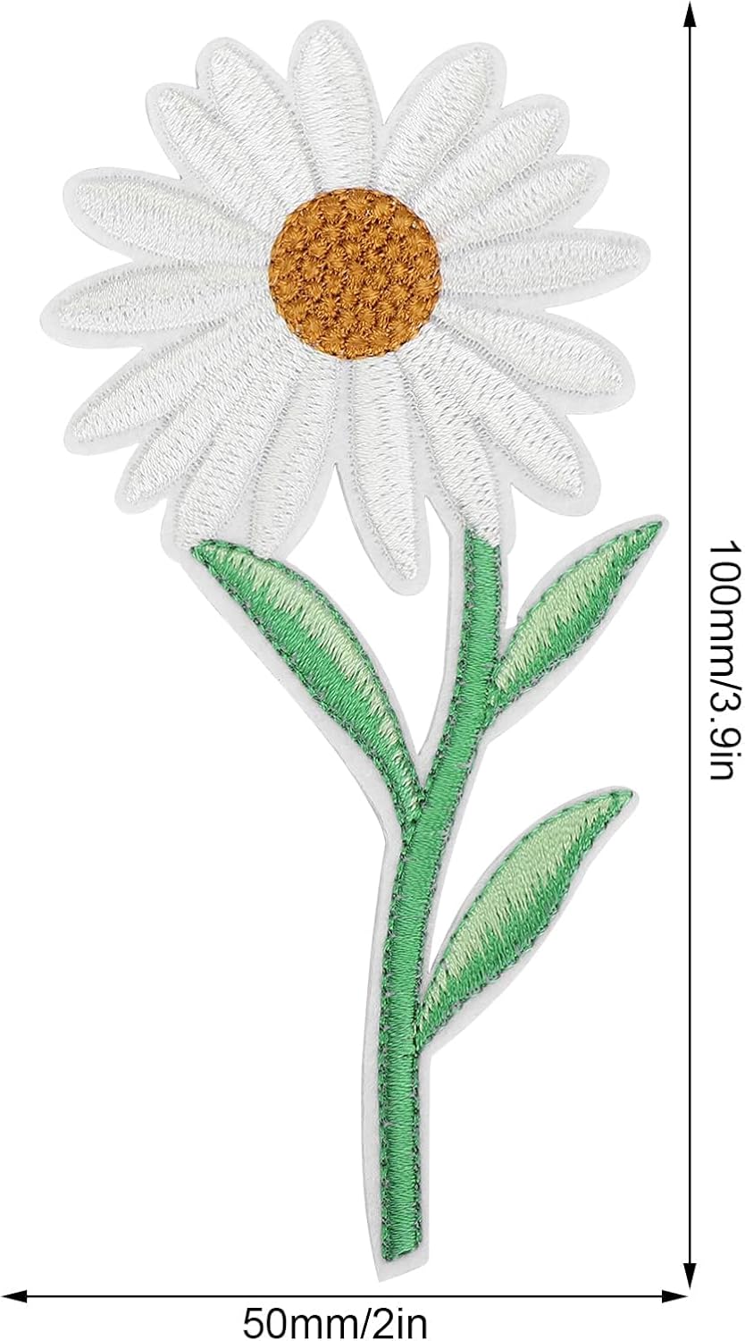 10PCS Flower Patches, Daisy Iron on Patches Embroidered Applique Sewing Patch DIY Decoration for Bags, Jackets, Jeans, Clothes