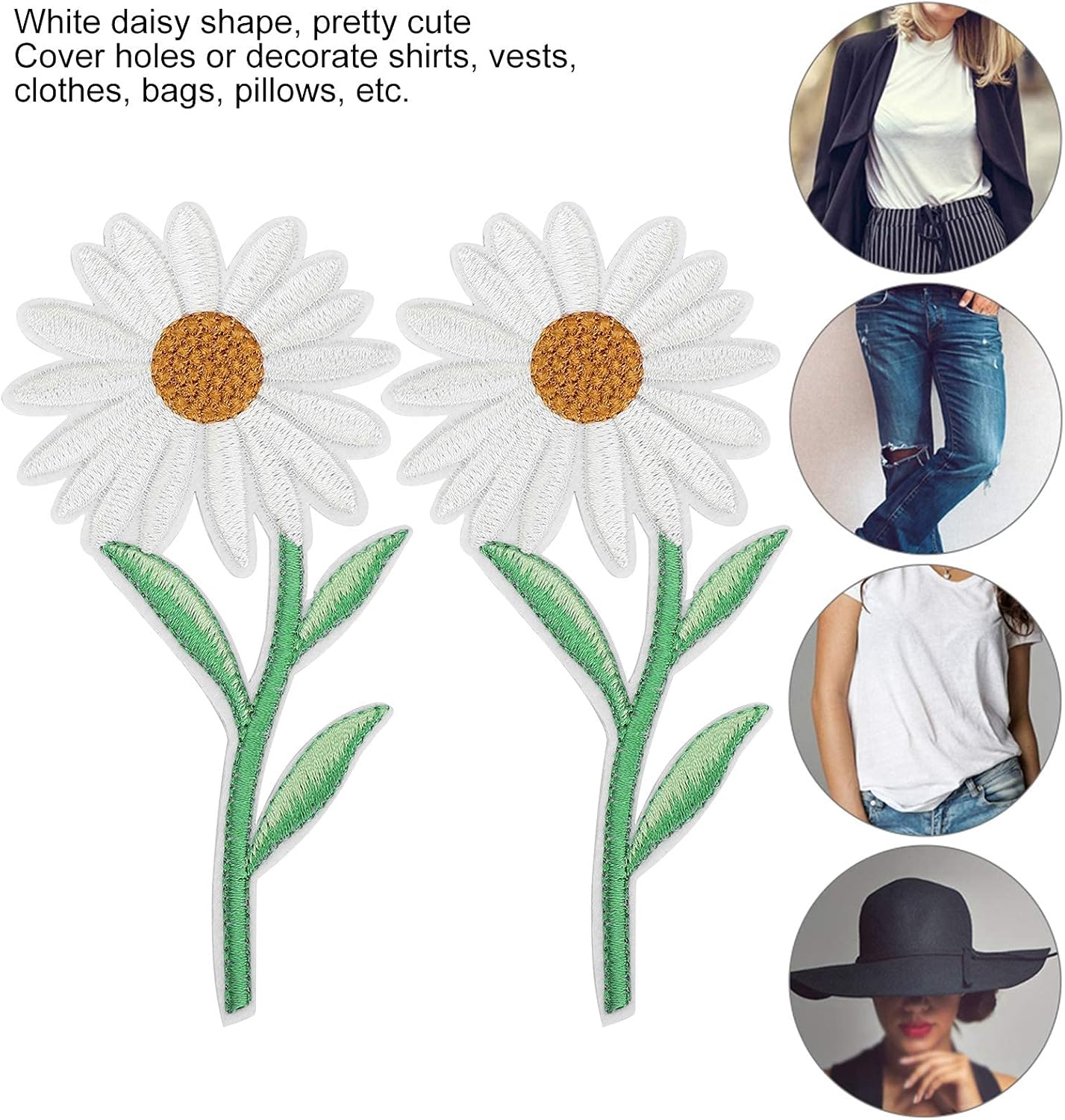 10PCS Flower Patches, Daisy Iron on Patches Embroidered Applique Sewing Patch DIY Decoration for Bags, Jackets, Jeans, Clothes