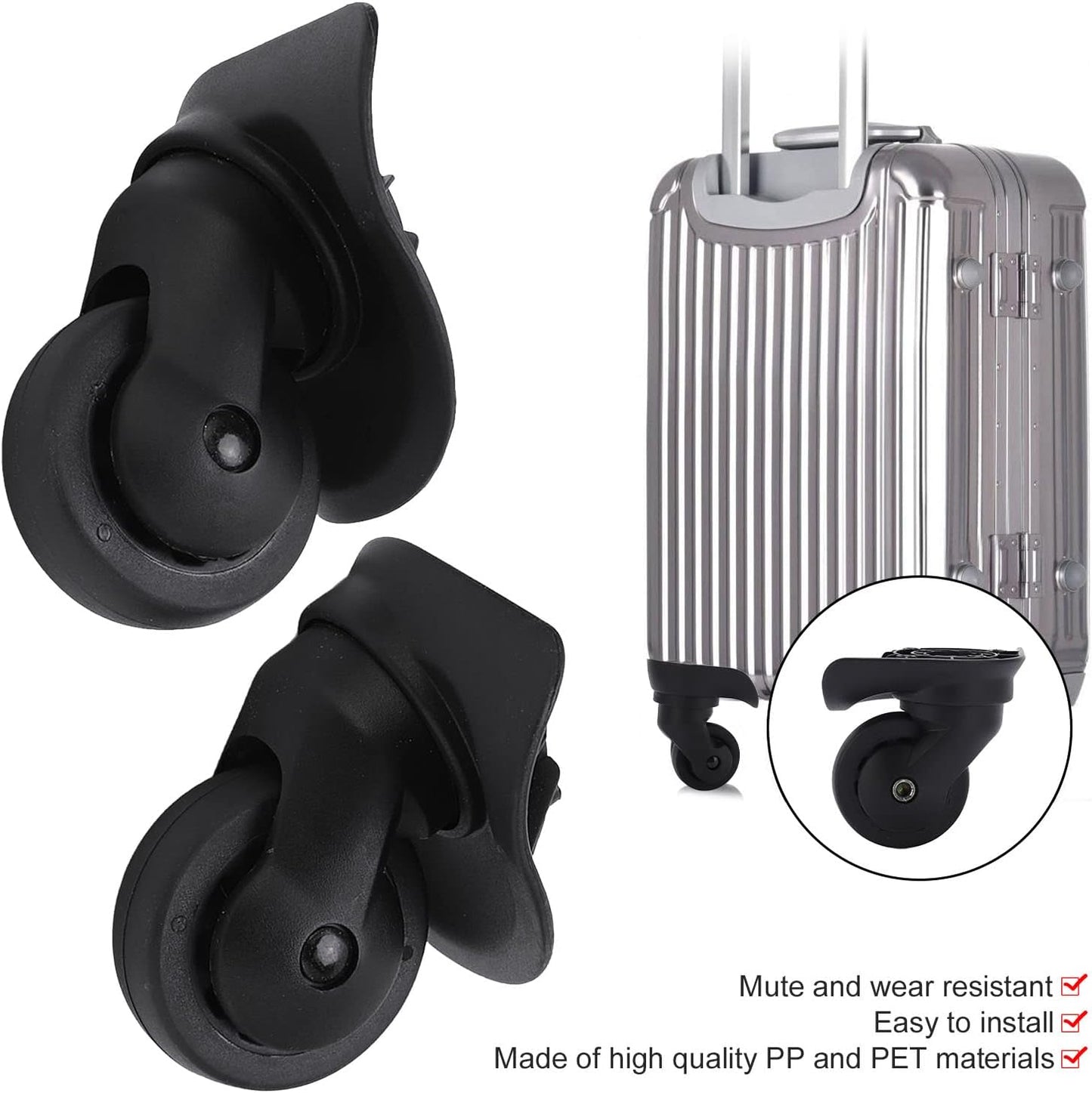 1 Pair Luggage Suitcase Wheels, Universal Replacement Wheels for Mute Swivel Casters Black