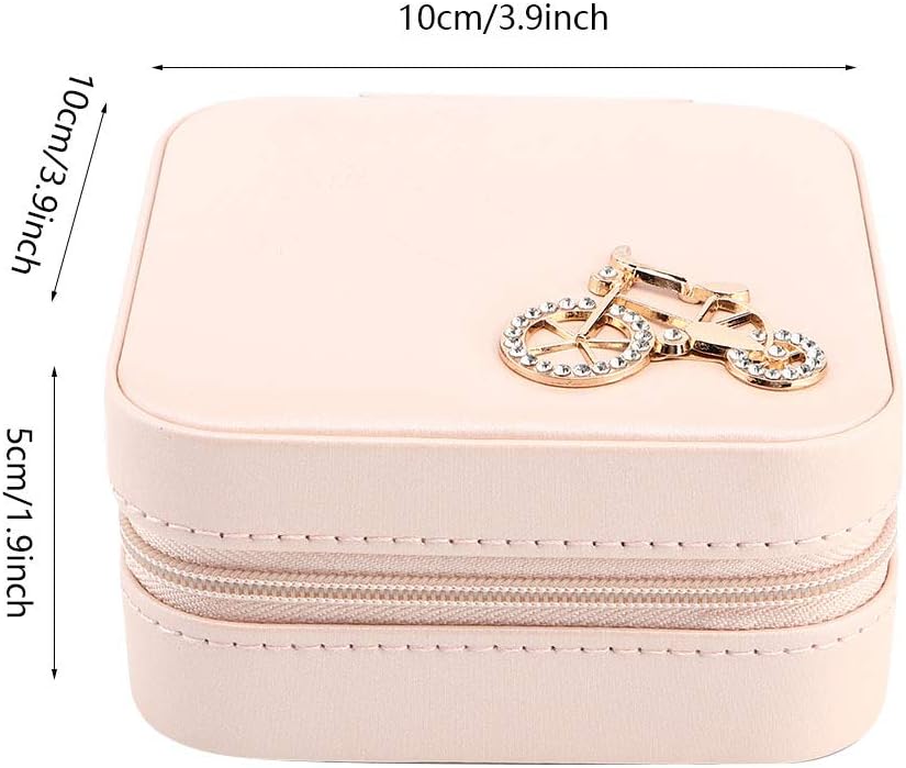 Small Jewelry Box, Travel Case PU Leather Organizer Storage Holder Portable Jewellery Display for Necklace Earring Rings (Double layer bare powder bicycle)