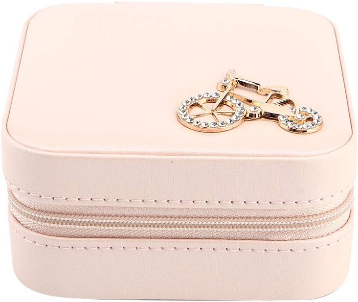 Small Jewelry Box, Travel Case PU Leather Organizer Storage Holder Portable Jewellery Display for Necklace Earring Rings (Double layer bare powder bicycle)