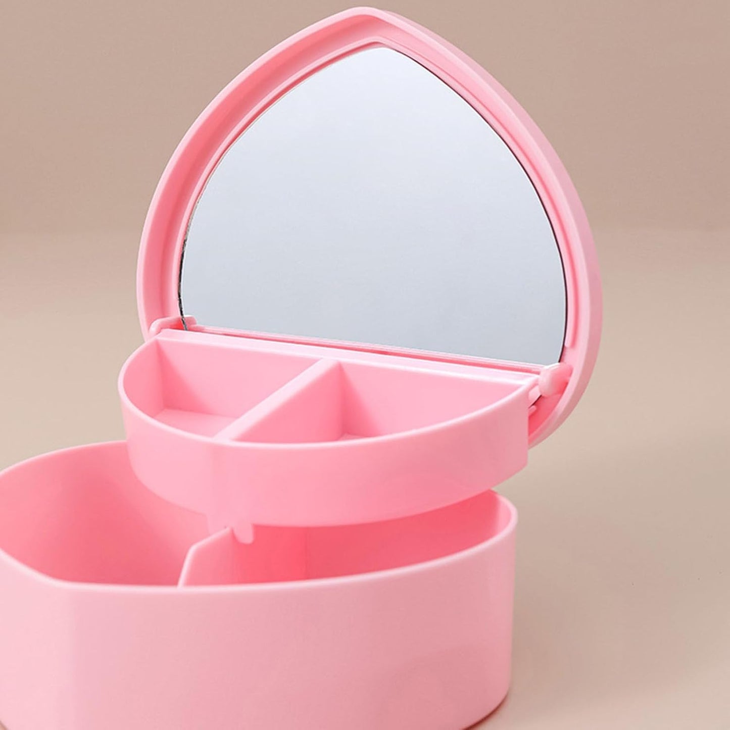 Girls Jewelry Box, 2 Layer Holder Organizer Heart Shape Portable Case with Mirror Travel for Earrings Rings Necklaces