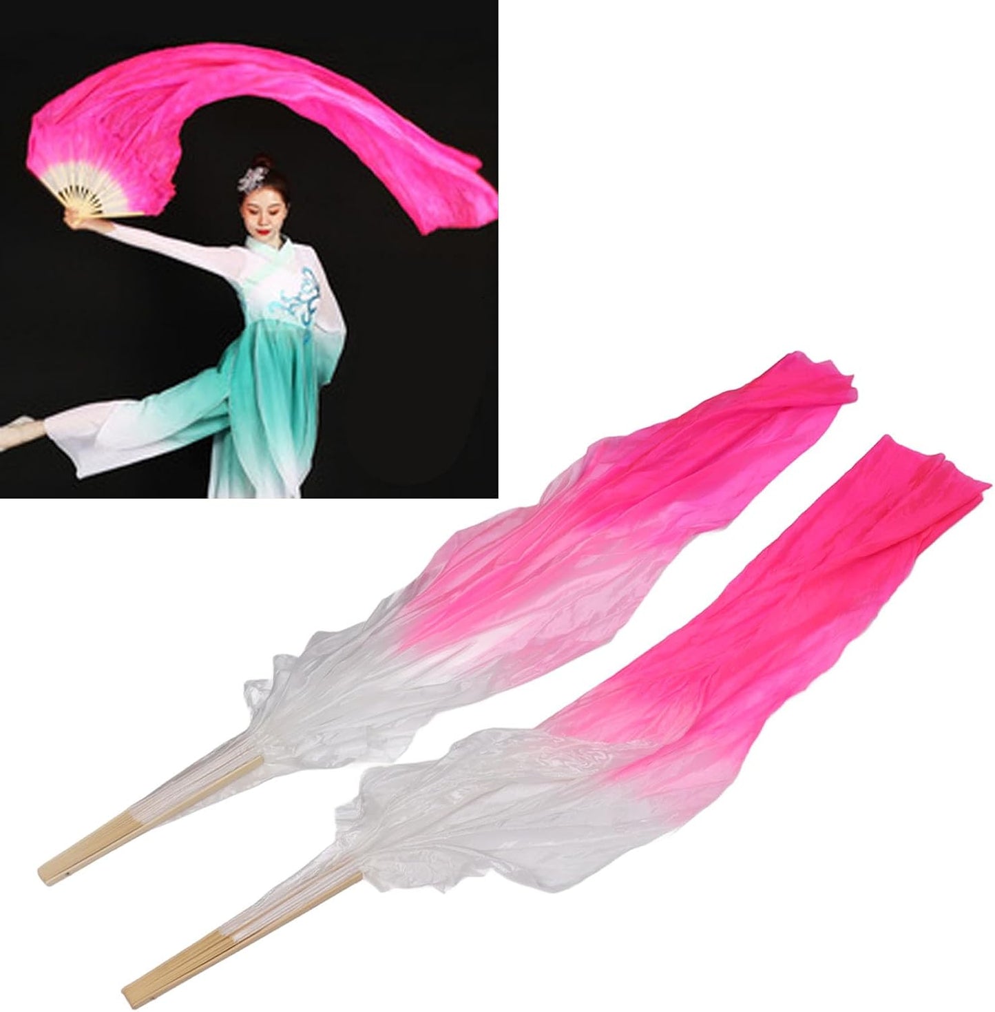 Dance Fan, 1 Pair Long Fan Belly Fans Folding Performance Classical (Pink)