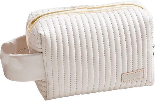 Travel Makeup Bag for Women, Large Capacity Cosmetic White Case Organizer Waterproof PU Toiletry Portable Handle with Multi Pockets
