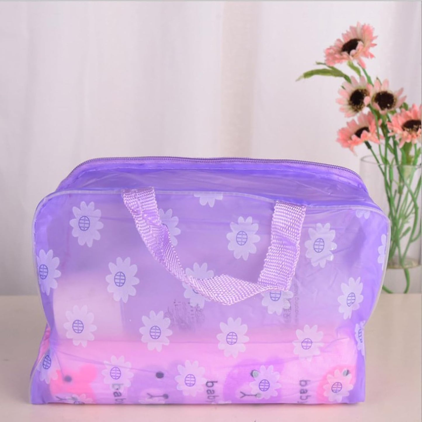 Clear Cosmetics Bag, PVC Zippered Toiletry Carry Pouch Waterproof Makeup Bag Travel Bags Organizer Case for Vacation(purple)