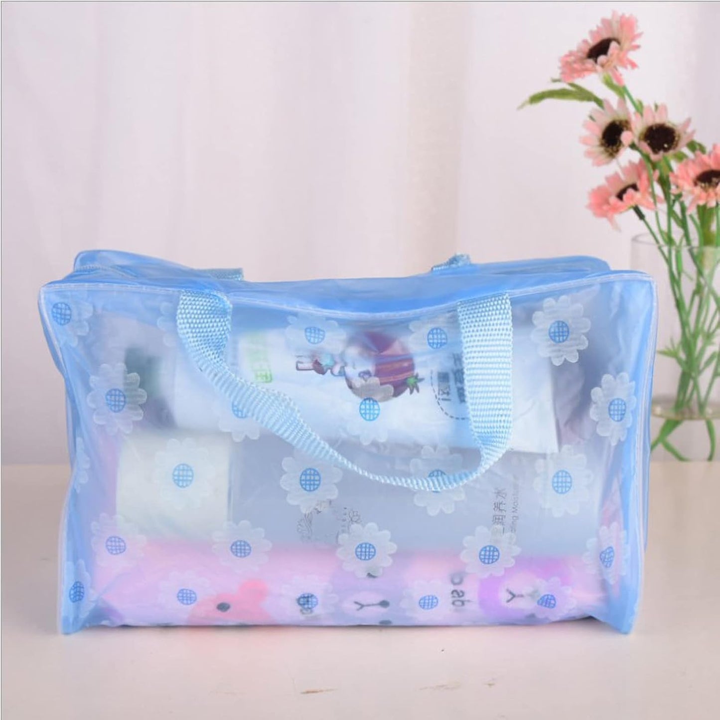 Clear Cosmetics Bag, PVC Zippered Toiletry Carry Pouch Waterproof Makeup Bag Travel Bags Organizer Case for Vacation(purple)