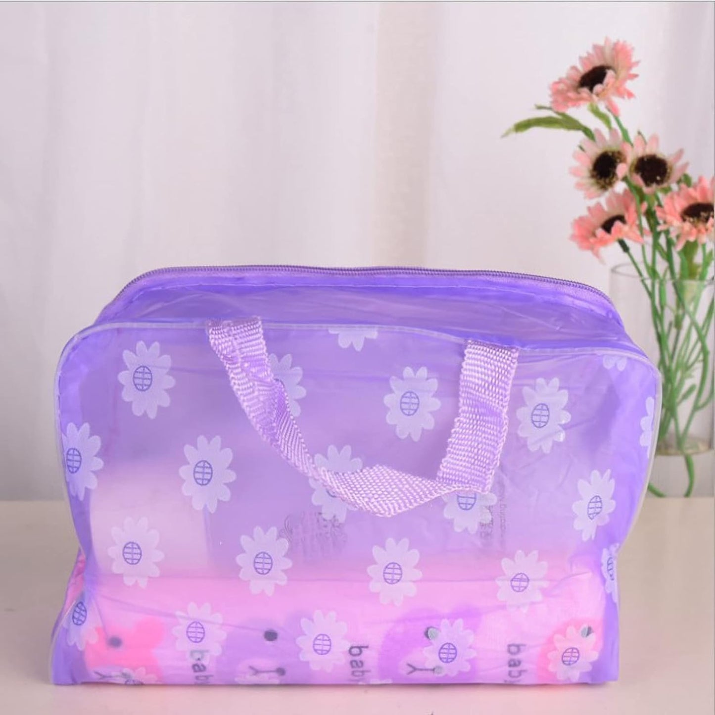 Clear Cosmetics Bag, PVC Zippered Toiletry Carry Pouch Waterproof Makeup Bag Travel Bags Organizer Case for Vacation(blue)