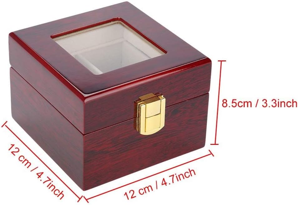 Wooden Watch Box, 2 Slots Storage Case Organizer Beige Soft Flannel Lining Red Box for Men with Clear Lid