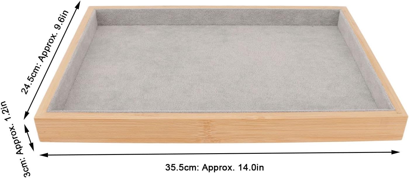 Velvet Stackable Jewelry Tray, Wood Flat Organizer Tray Drawer for Necklace Bracelet Ring Showcase Display(Grey)