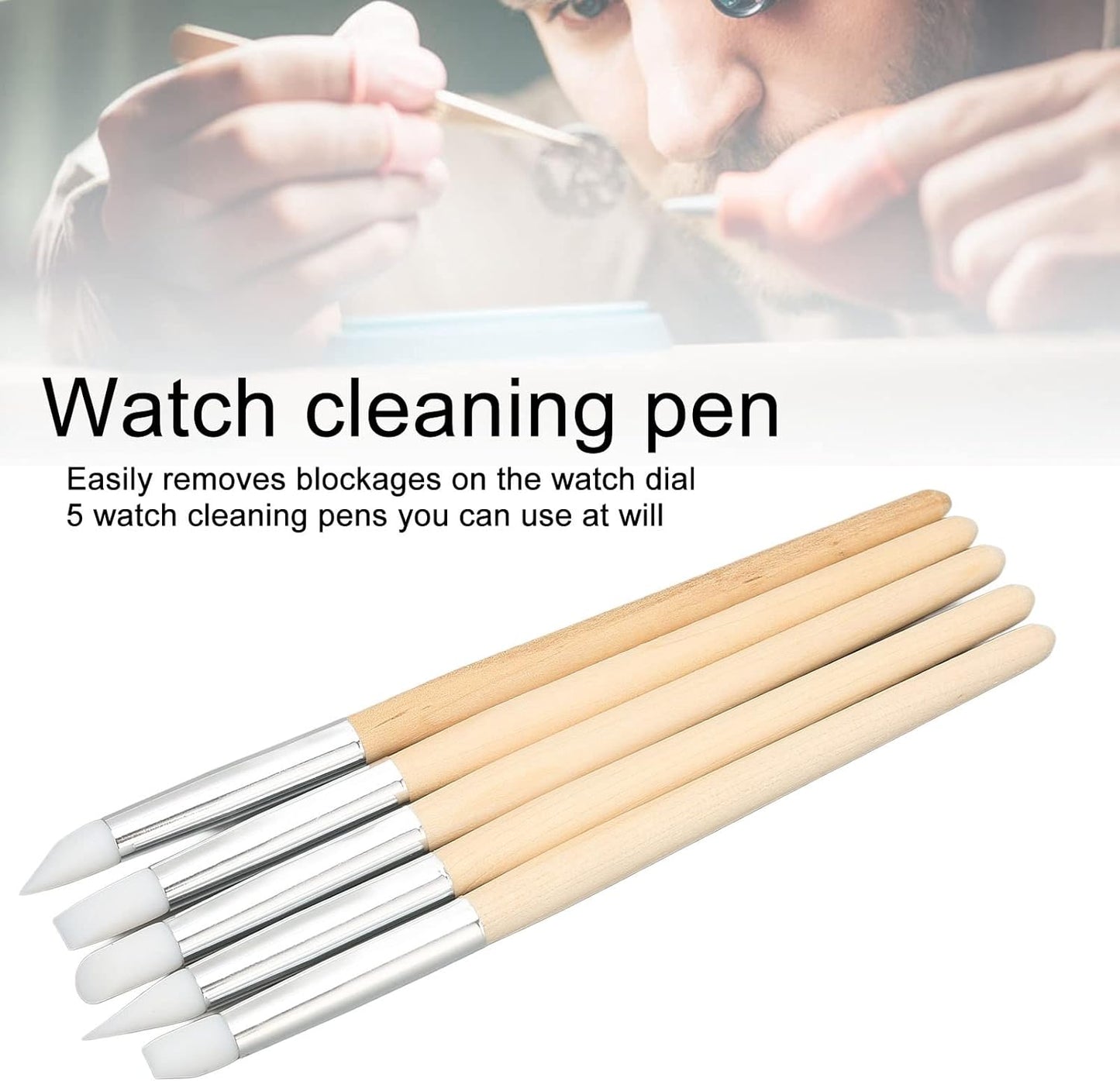 Watch Brush Set, 5Pcs Wristwatch Movement Small Part Cleaning Tool Set Wood Handle Soft Brushes for Watchmakers