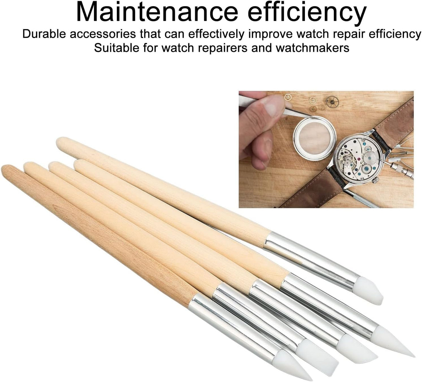 Watch Brush Set, 5Pcs Wristwatch Movement Small Part Cleaning Tool Set Wood Handle Soft Brushes for Watchmakers